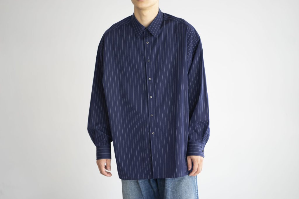ShiHighCountBroad Stripe BandCollar Shirt