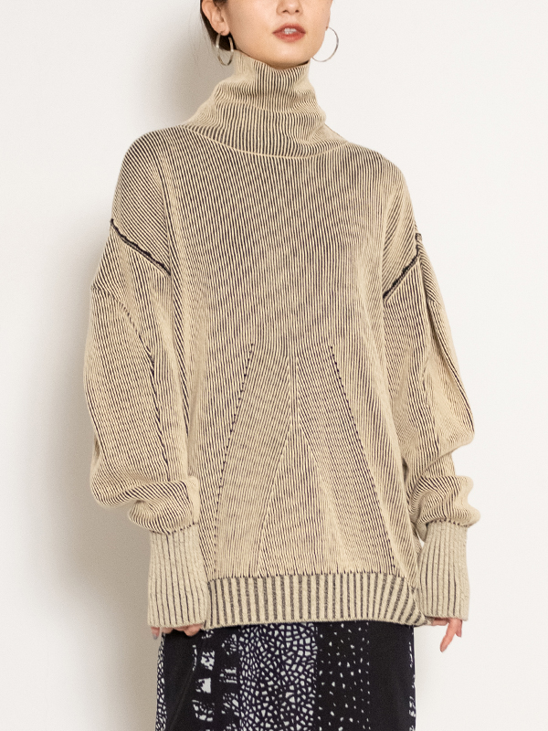 AKIKOAOKI Dual face knit beige×black